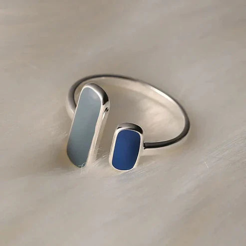 Adjustable Blue Natural Stone Ring in Silver