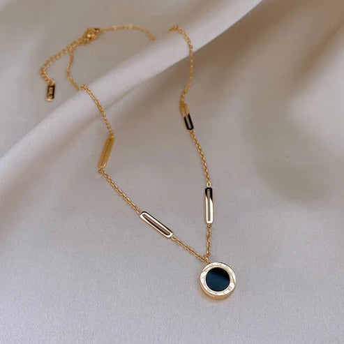 Roman Black Pendant Gold Necklace