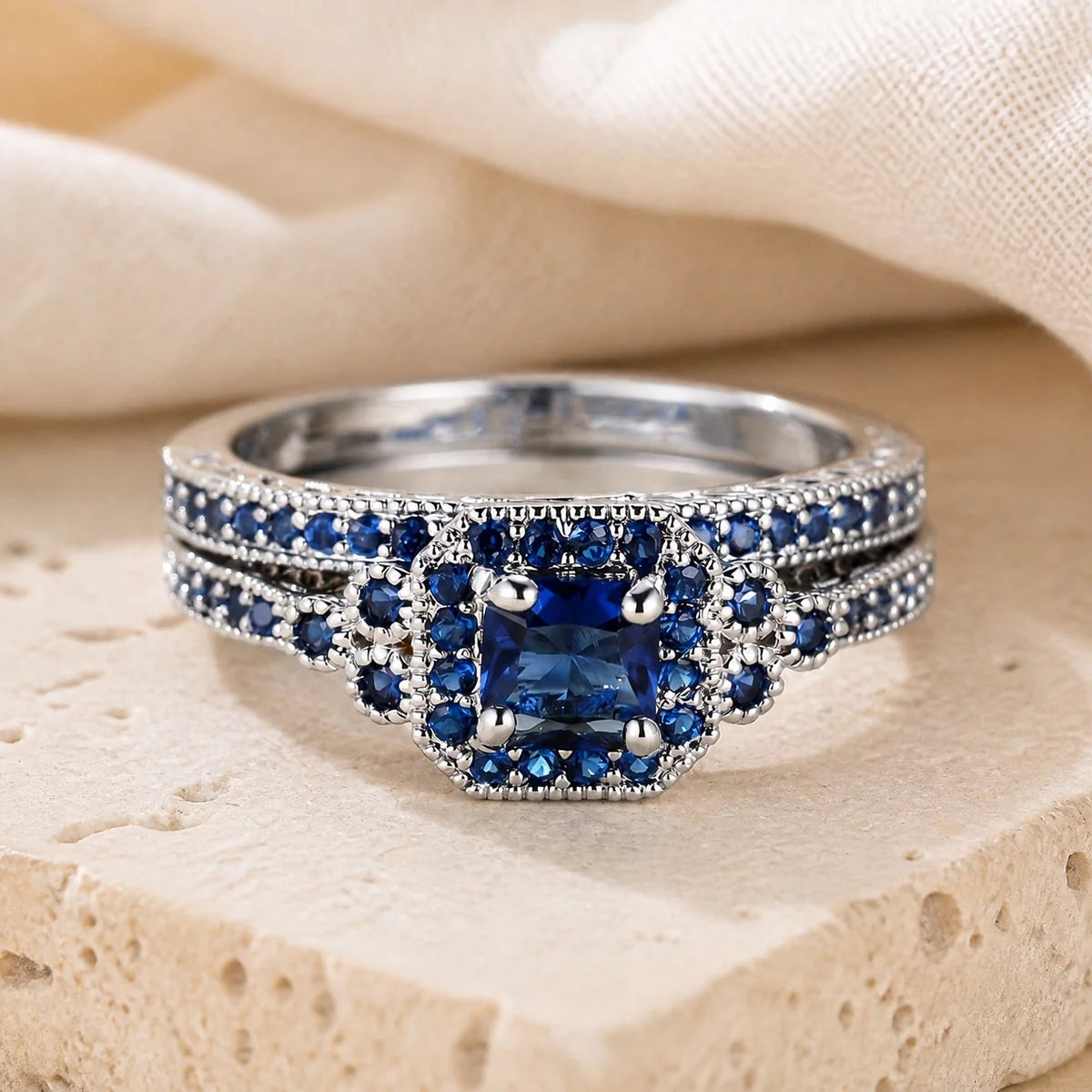 Vionetta Sapphire Mosaic Ring Set