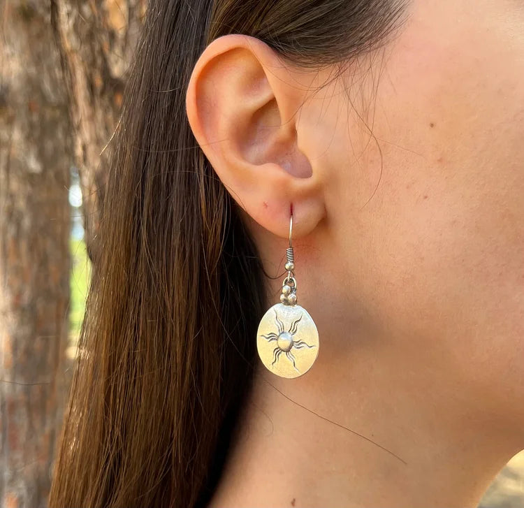 Vintage Boho Silver Sun Earrings
