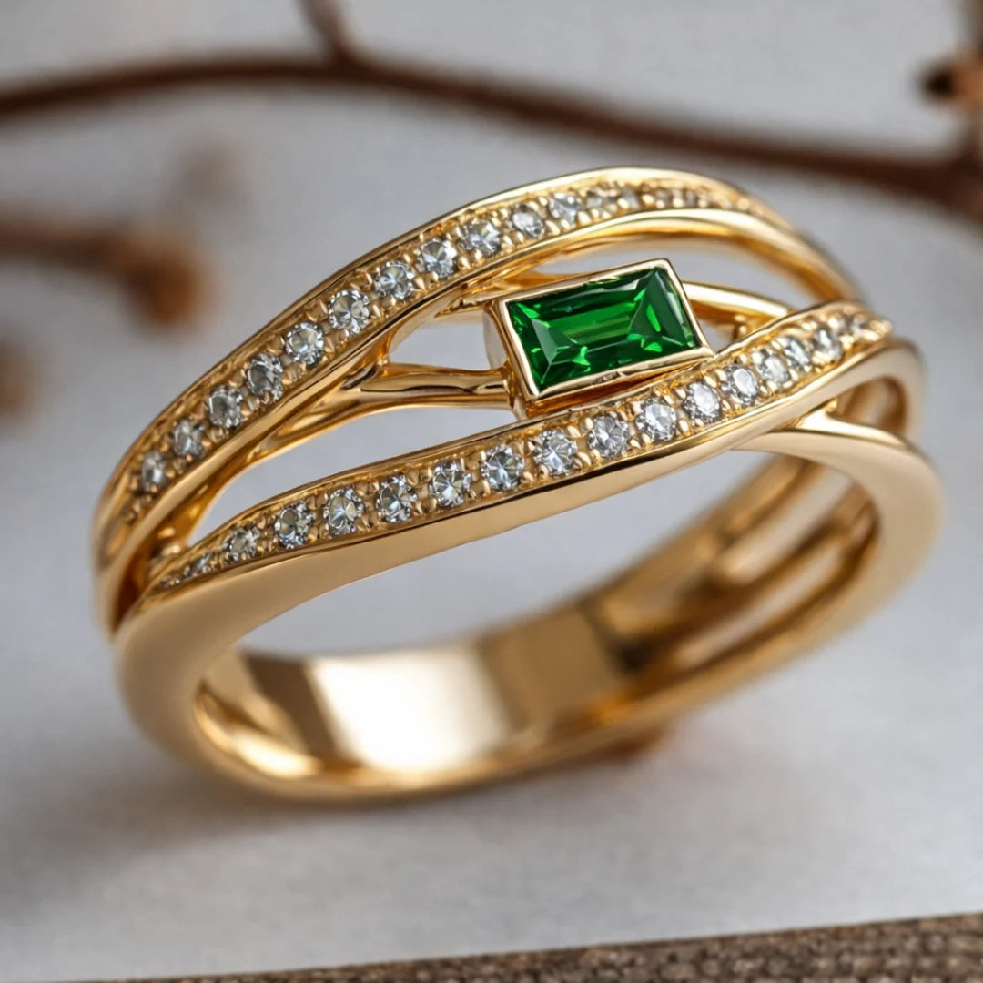 Golden Ivy Emerald Ring