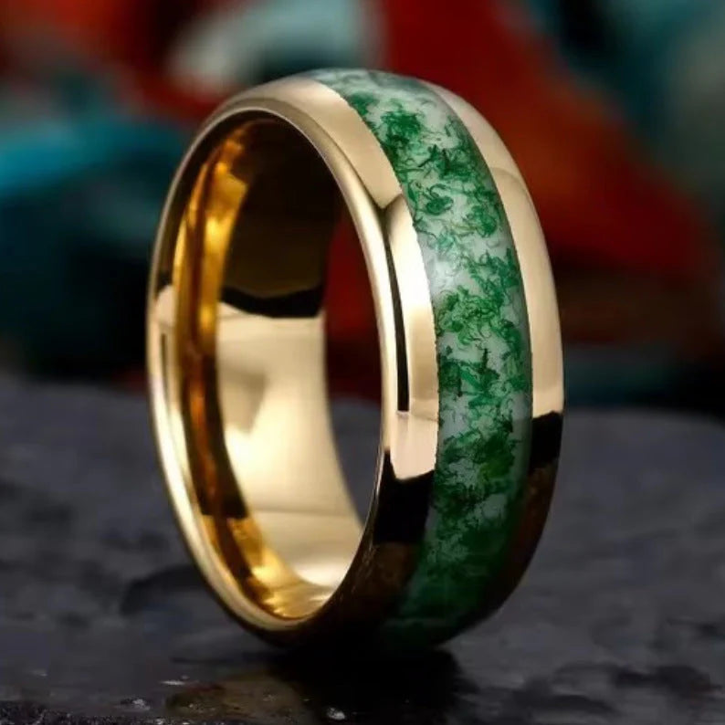 Deep Green Gold Inlay Ring