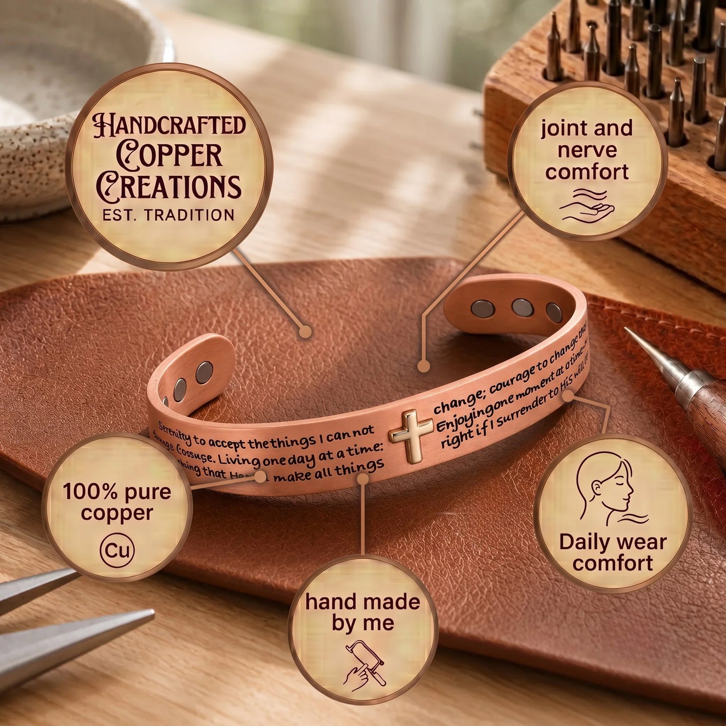 Zarinos's Creed Copper Bracelet