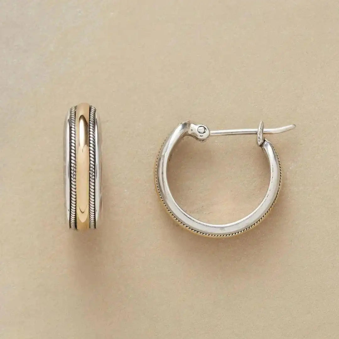 Gold-Striped Vintage Silver Hoops