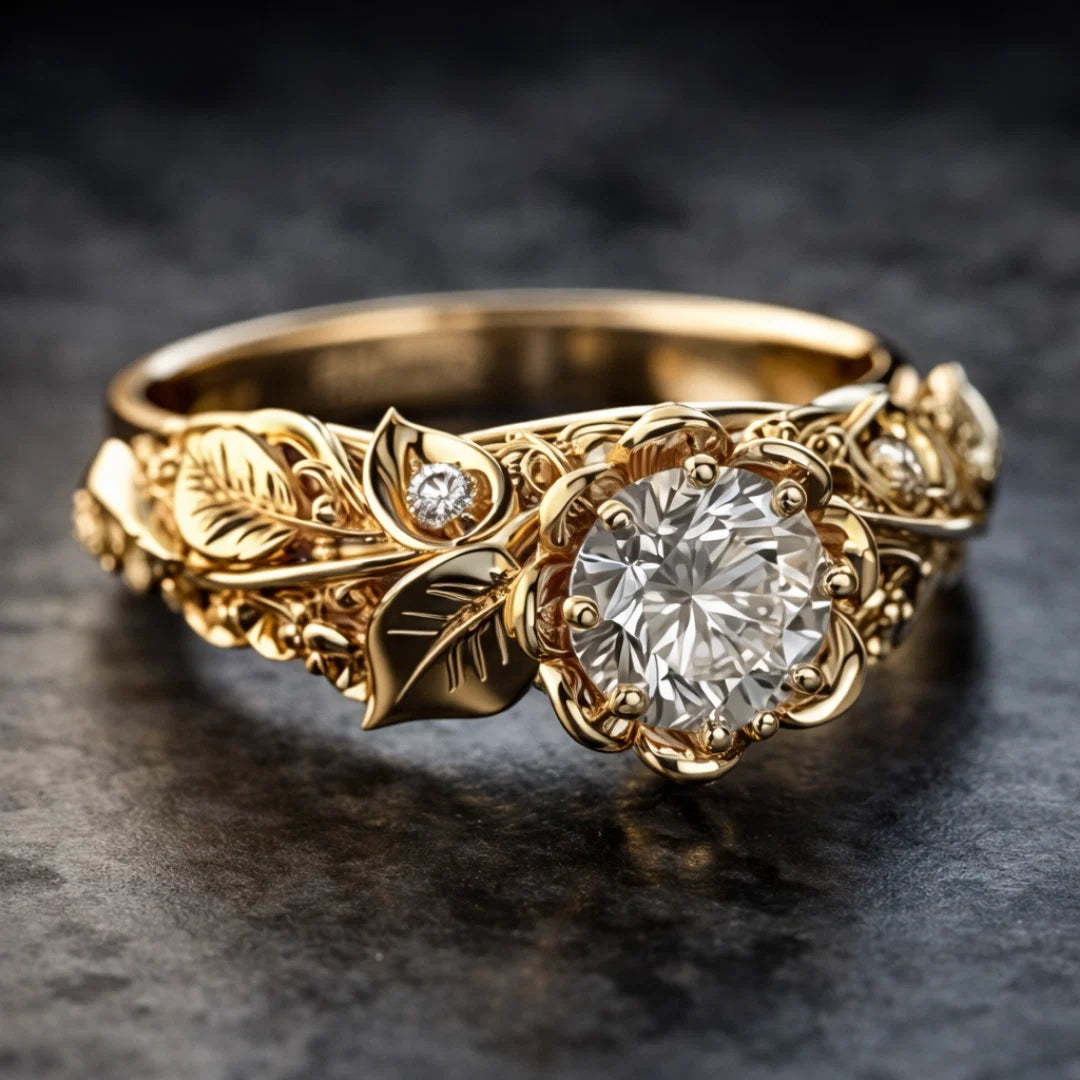 Golden Leaf Zirconia Ring