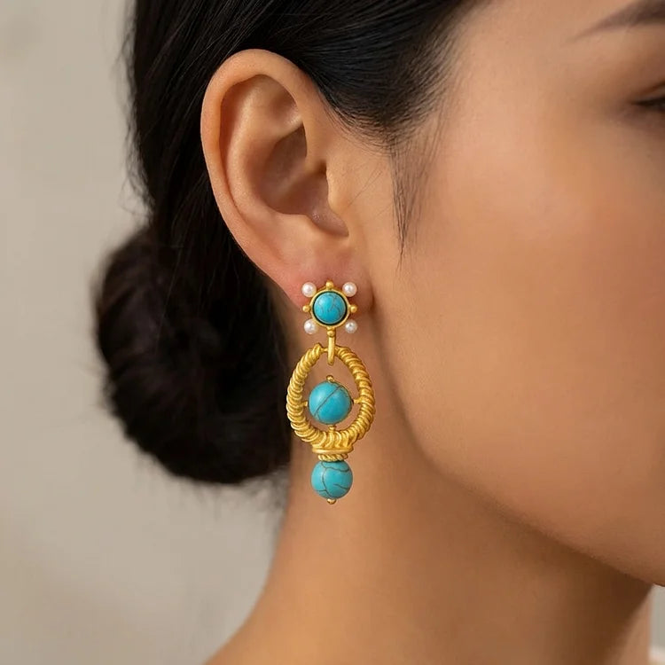 Vintage Turquoise Gold Twist Earrings