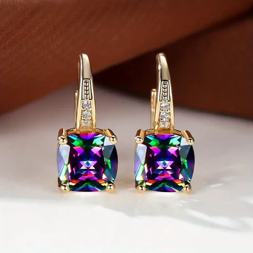 Mystic Sapphire Stone Hoop Earrings
