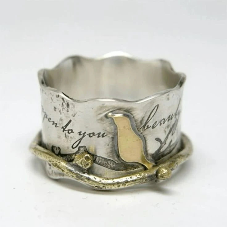 Vintage Golden Bird Silver Ring