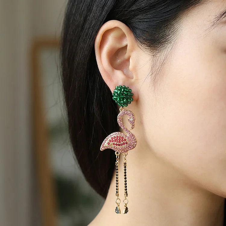 Vintage Flamingo Crystal Earrings