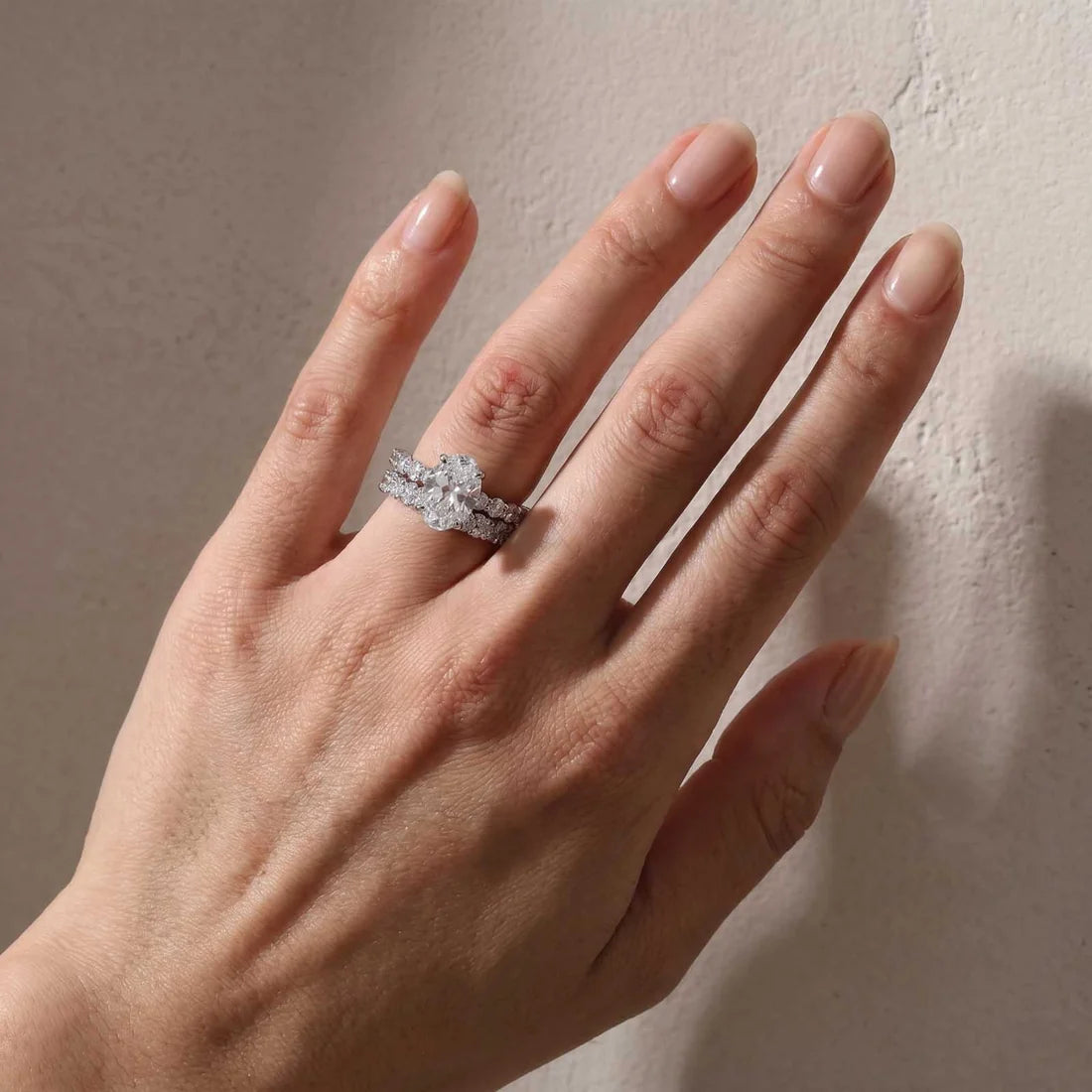 Oval Cut Engagement Ring with Stackable Wedding Ring