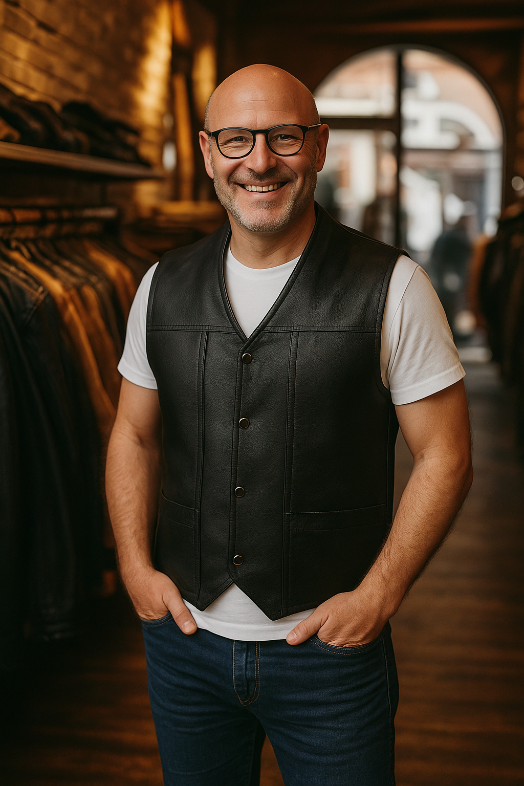 Zarino's leather vest with button placket