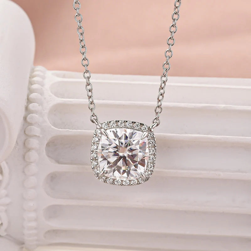 Elegant Halo Cushion Cut Pendant Necklace