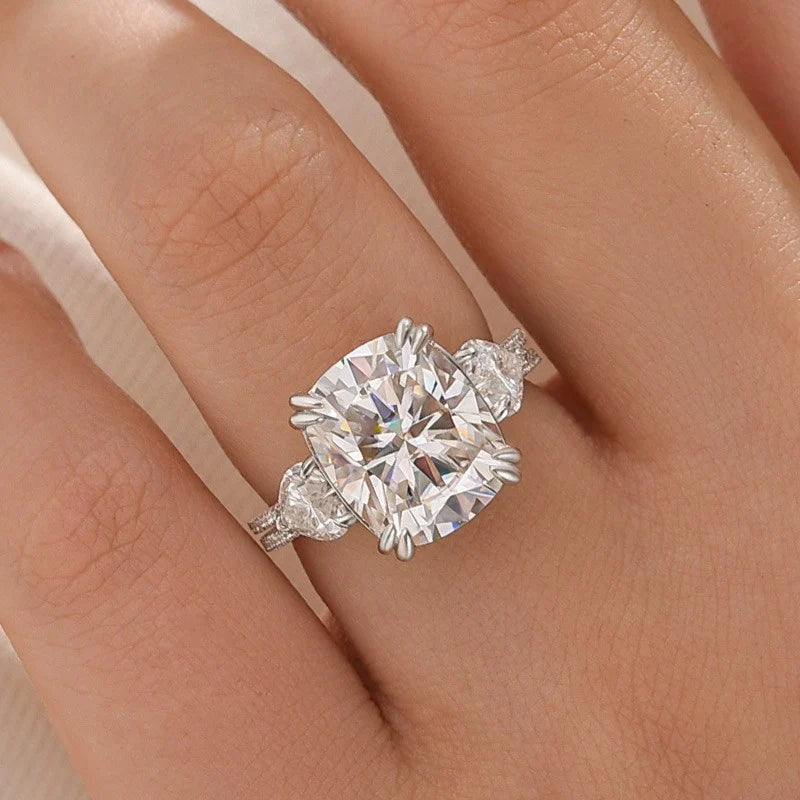 Cushion Cut Three Stone Engagement Ring