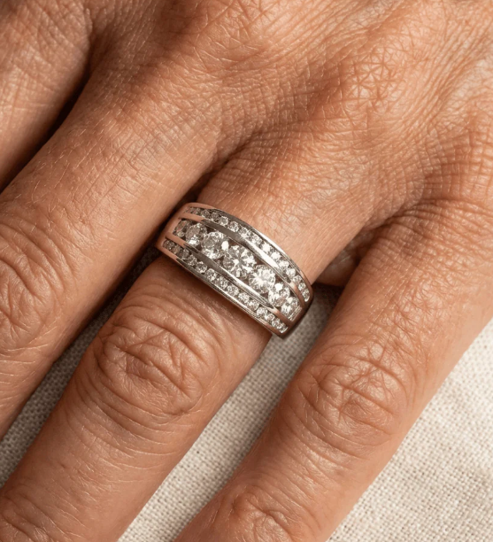 Vintage Triple Row Zirconia Layered Silver Plated Ring