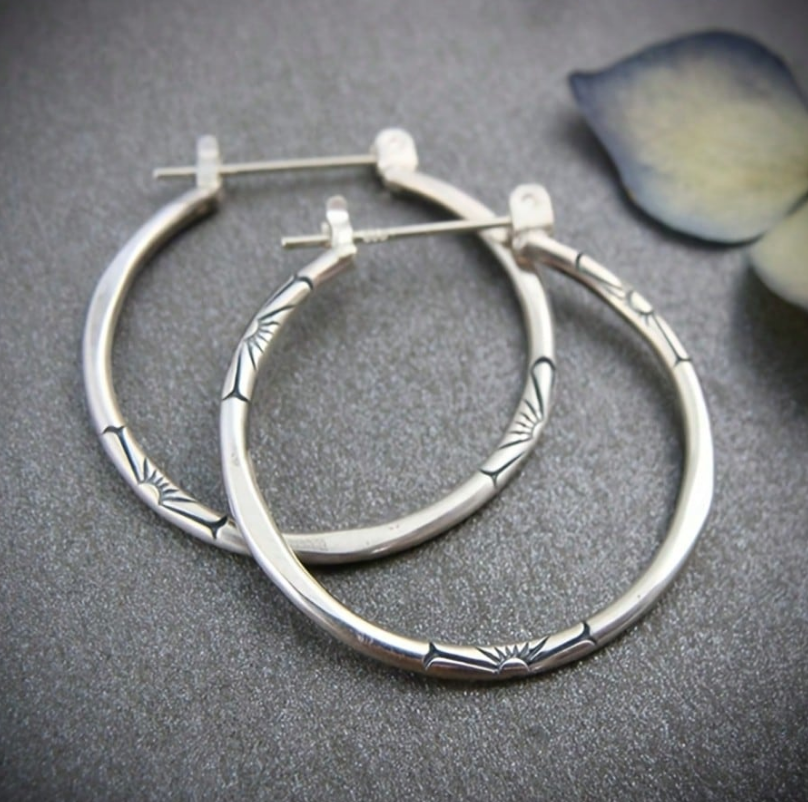 Vintage Artisan Floral Hoop Earrings