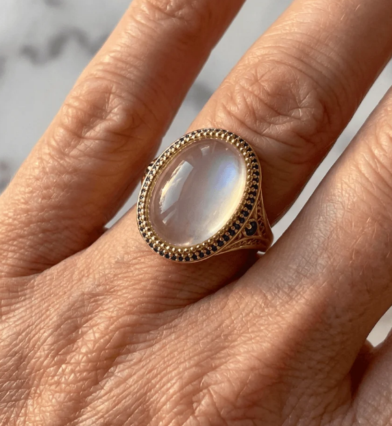 Vintage Retro Gold Plated Oval Statement Stone Ring
