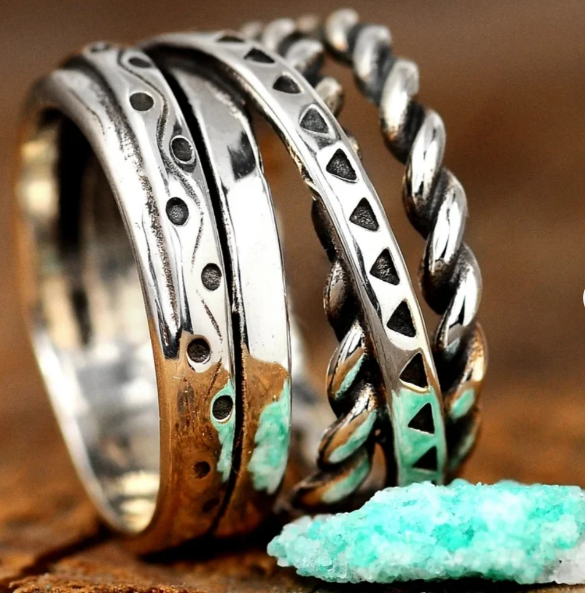 Vintage Pattern Multilayer Line Silver Plated Ring