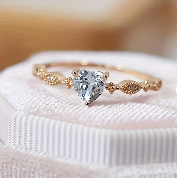 Vintage Minimalist Heart Shaped Zirconia Gold Plated Ring