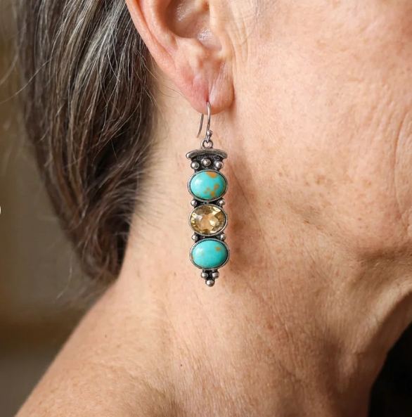 Vintage Natural Turquoise Stone Drop Earrings