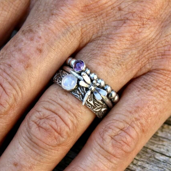 Vintage Handmade Dragonfly Purple Zirconia Ring