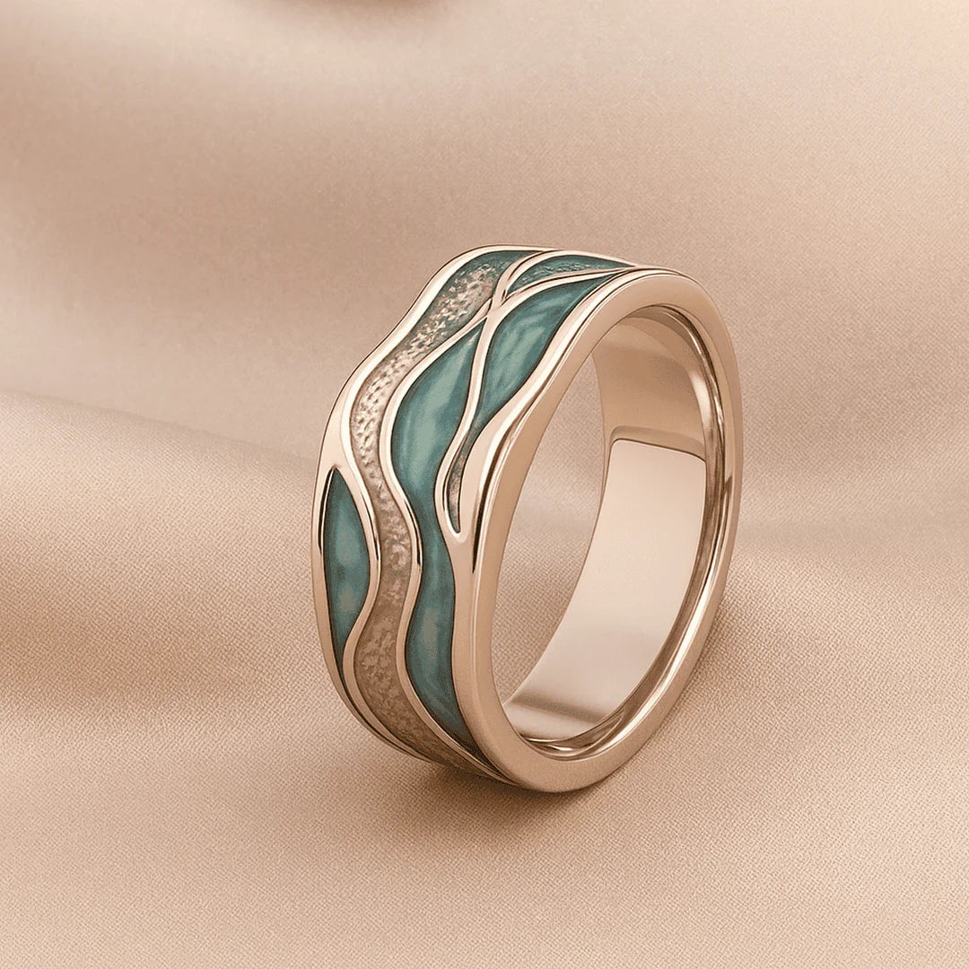 Turquoise Ocean Wave Silver Ring