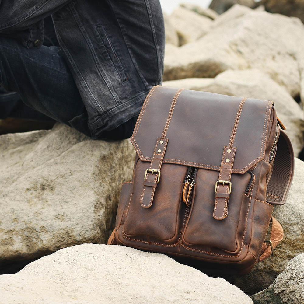 Brown leather backpack | BIEFELD