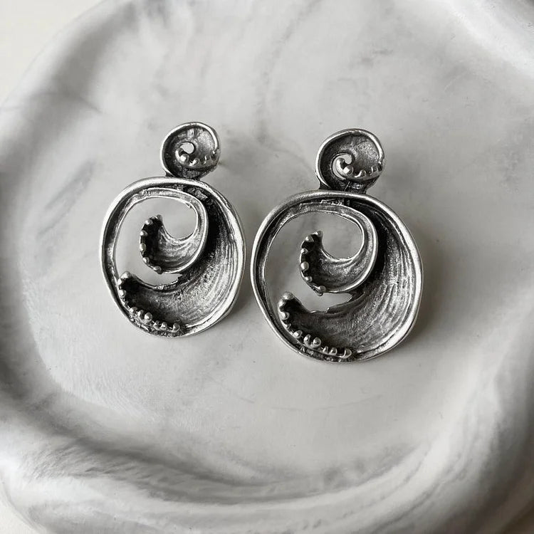 Vintage Bohemian Sea Waves Silver Earrings