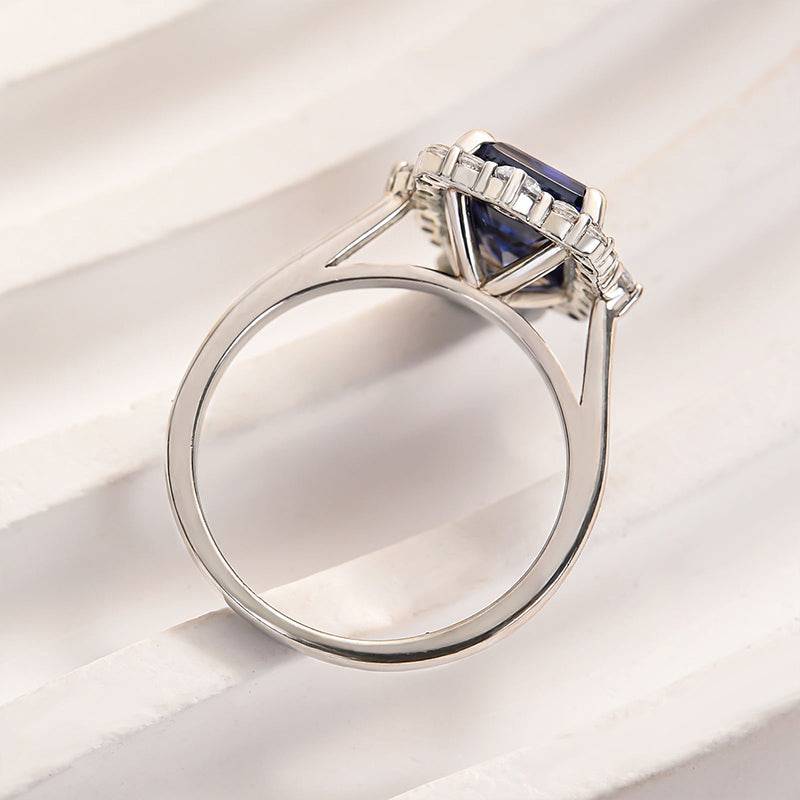 Emerald Cut Colorful Stone Halo Ring