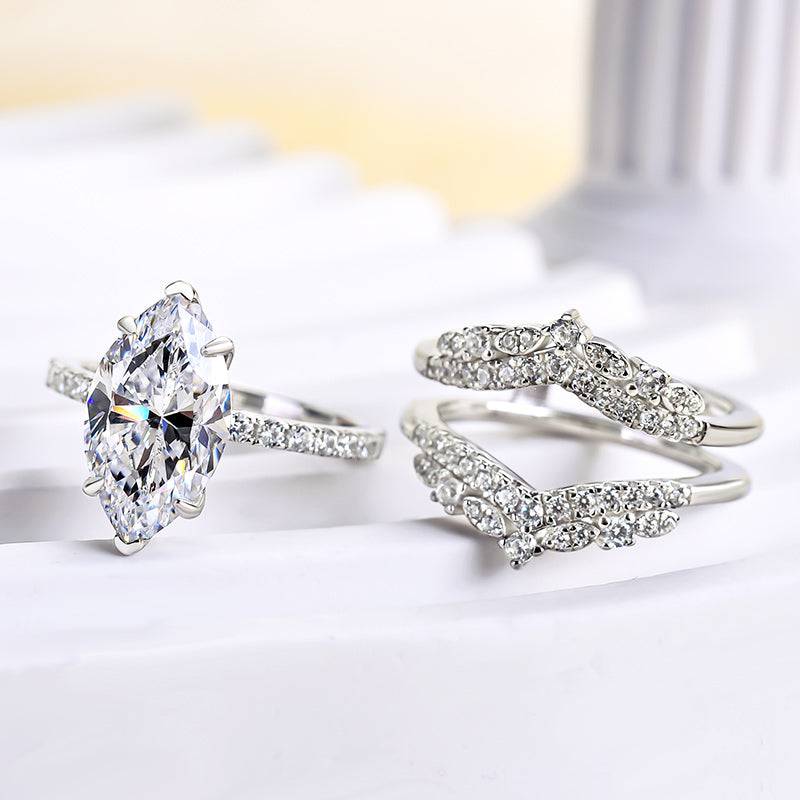 Marquise Cut Insert Wedding Ring Set
