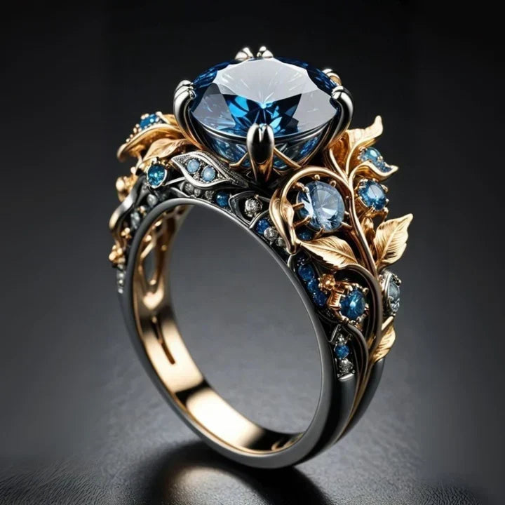 Exotic Ring with Blue Crystal Flower