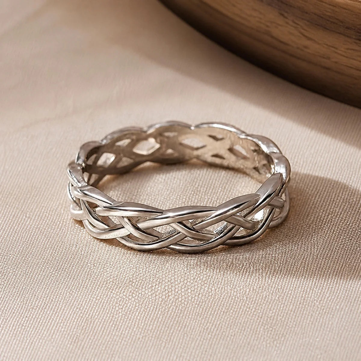 Twisted Silver Woven Band Ring