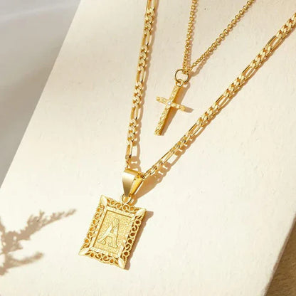 Cross Initial Necklace Set