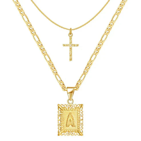 Cross Initial Necklace Set