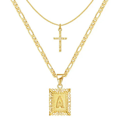Cross Initial Necklace Set