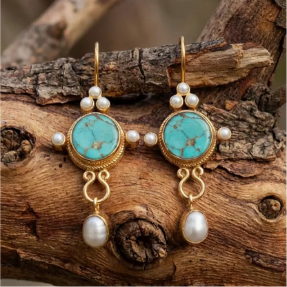Vintage Gold And Pearl Turquoise Earrings