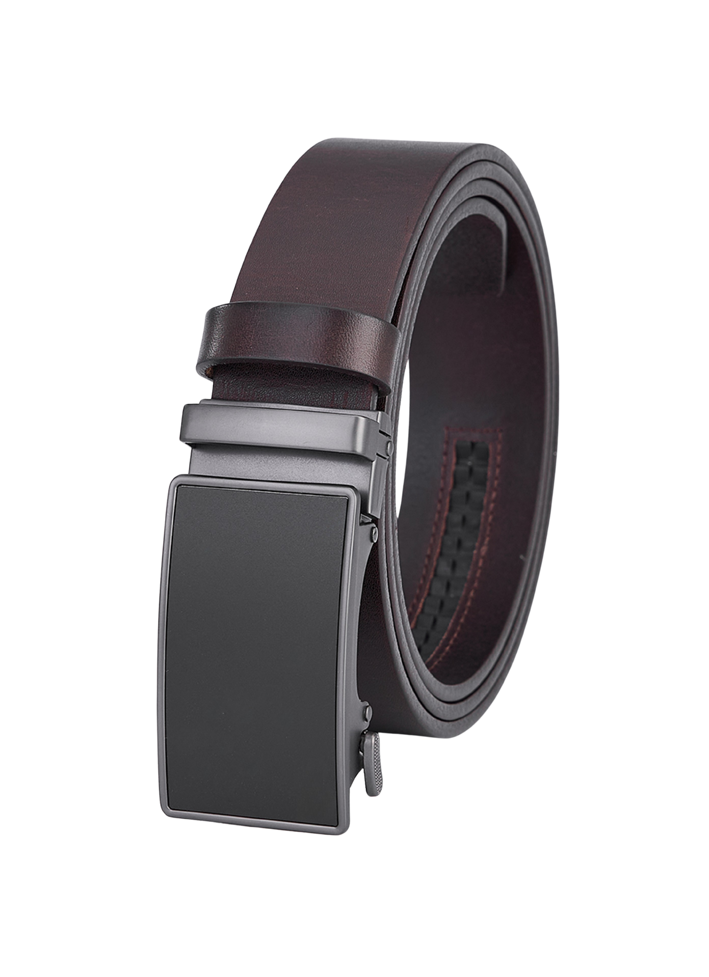 Brown Round Leather Belt with Automatic Closure