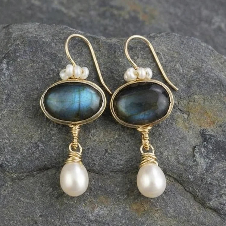 Vintage Blue Crystal Pearl Earrings
