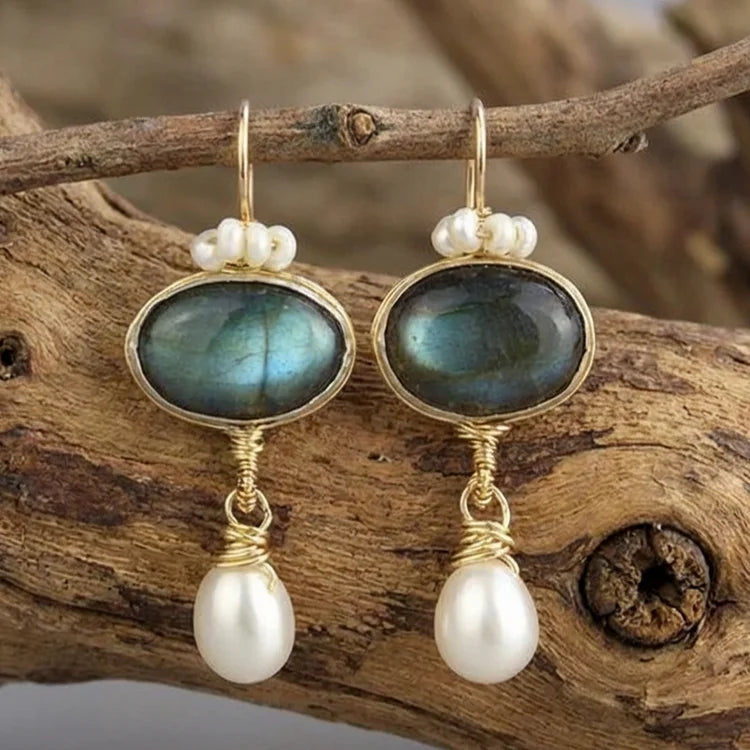 Vintage Blue Crystal Pearl Earrings