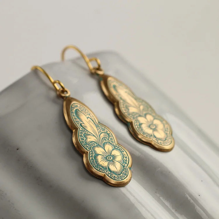 Vintage Victorian Floral Turquoise Drop Earrings