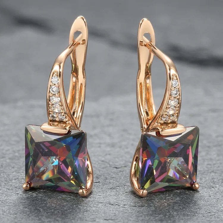 Rose Gold Square Mystic Topaz Leverback Earrings
