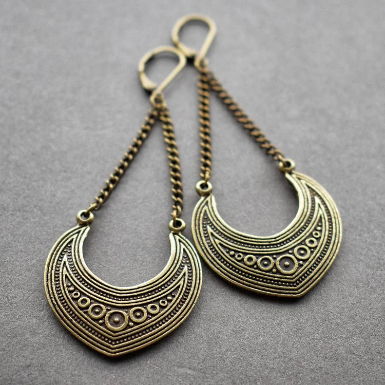 Vintage Boho Semicircle Bronze Tribal Earrings