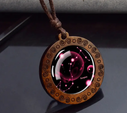 Zodiac sign necklace with more adjustable leather strap