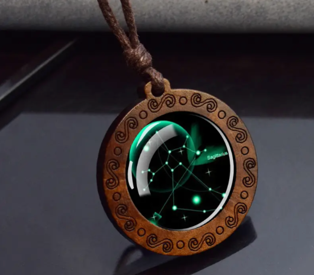 Zodiac sign necklace with more adjustable leather strap