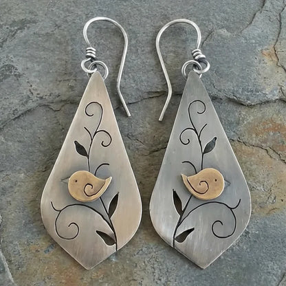 Vintage Minimalist Style Bird Pattern Earrings