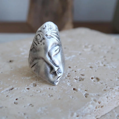 Vintage Irregular Abstract Human Face Ring