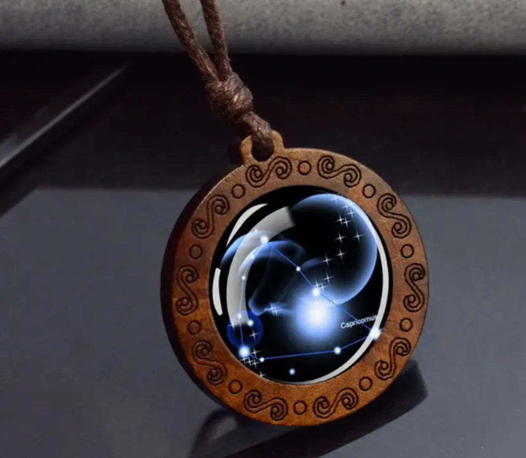 Zodiac sign necklace with more adjustable leather strap