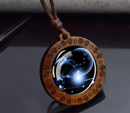 Zodiac sign necklace with more adjustable leather strap