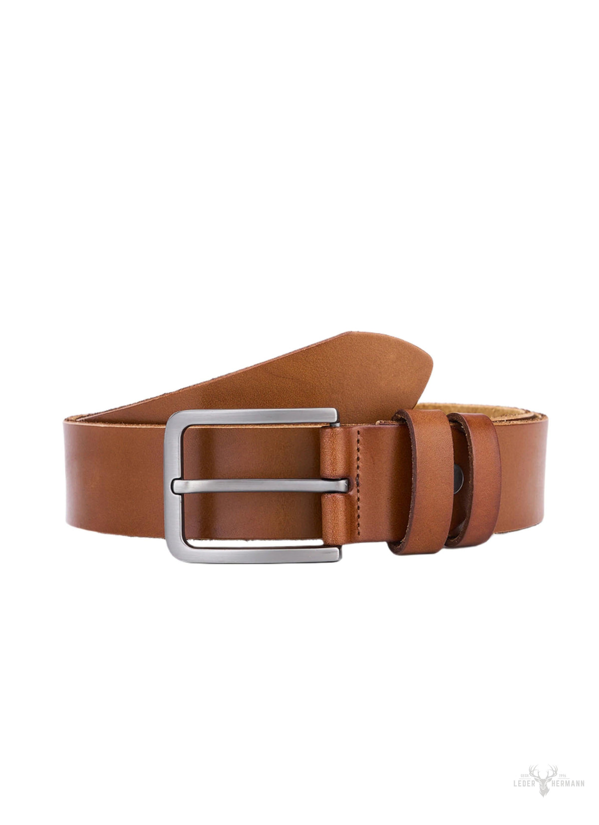 Set of 2 round leather belts in black and cognac