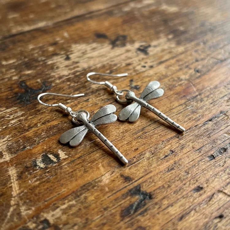 Vintage Dragonfly Dangle Hoop Earrings