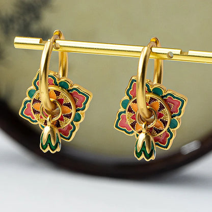 Vintage Enamel Copper Plated Flower Earrings